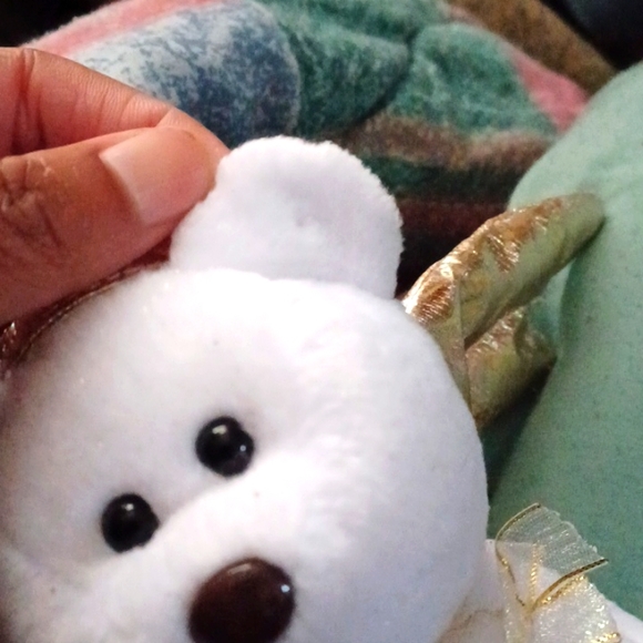 -Halo 2 Ty Beanie Baby Heavenly angel White and shimmery gold bear sitting plush - Picture 11 of 11